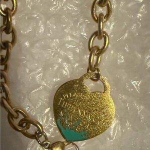 Gold Heart Tag Necklace with Teal Accent